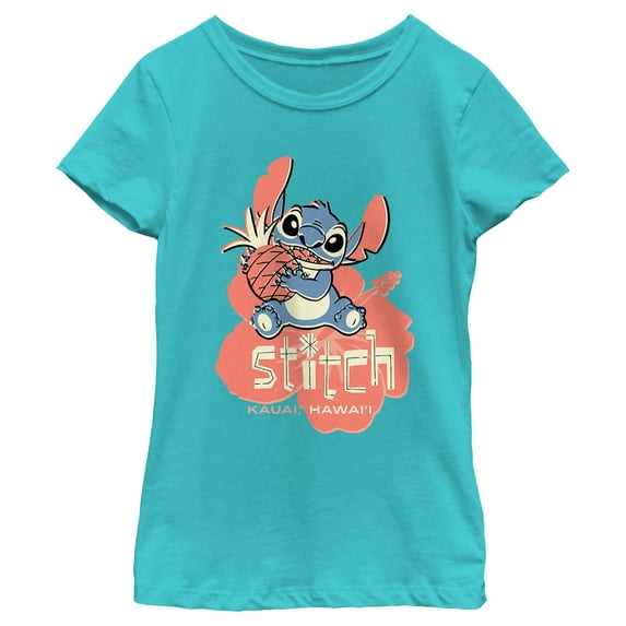 Girl's Lilo & Stitch Kauai Pineapple Stitch Graphic Tee Tahiti Blue X Large