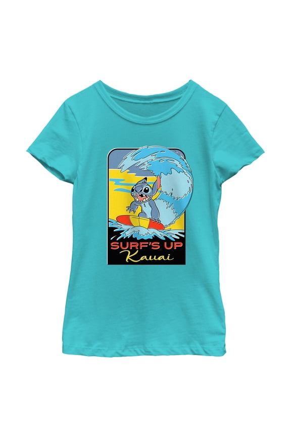 Girl's Lilo & Stitch Kauai Surf's Up Graphic Tee Tahiti Blue Small