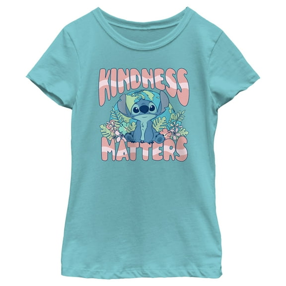 Girl's Lilo & Stitch Kindness matters Stitch Graphic Tee Tahiti Blue X Large