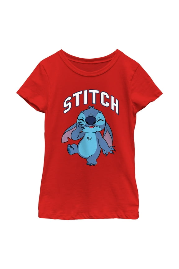 Girl's Lilo & Stitch Laughing Stitch  Graphic Tee Red Small