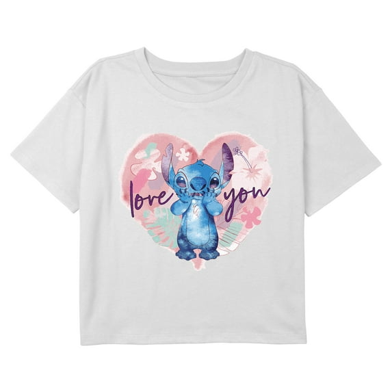 Girl's Lilo & Stitch Love You Tropical Heart Graphic Cropped T-Shirt