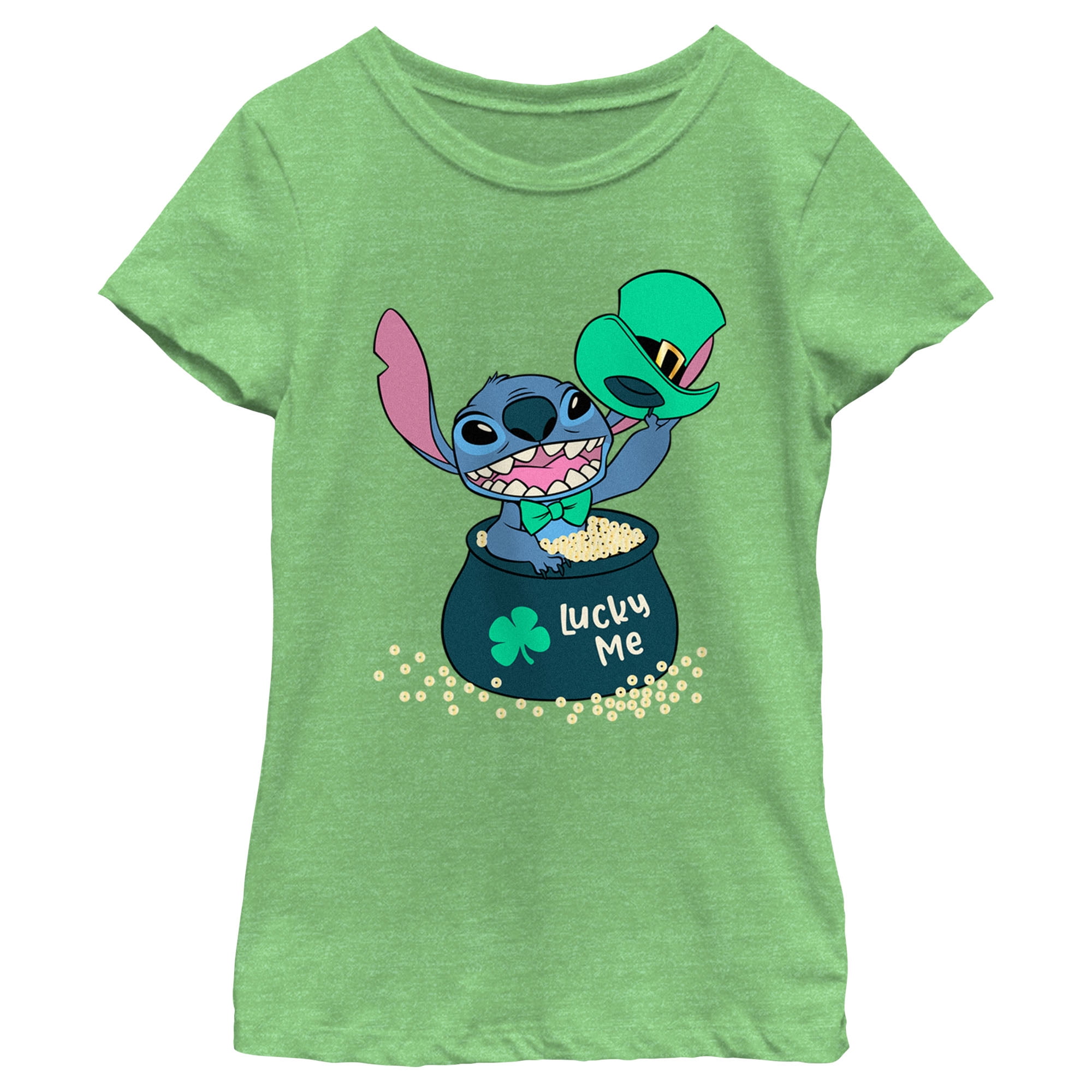 Girl's Lilo & Stitch Lucky Me Leprechaun Stitch Graphic Tee Green