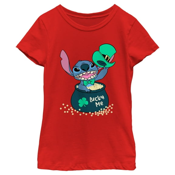 Girl's Lilo & Stitch Lucky Me Leprechaun Stitch  Graphic Tee Red X Large