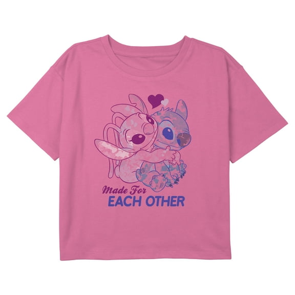 Girl's Lilo & Stitch Made For Each Other Watercolor Graphic Cropped T-Shirt Light Pink X Large
