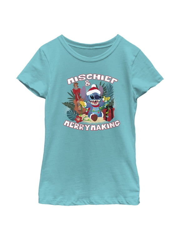 Girl's Lilo & Stitch Mischief and Merrymaking Graphic Tee Tahiti Blue Large