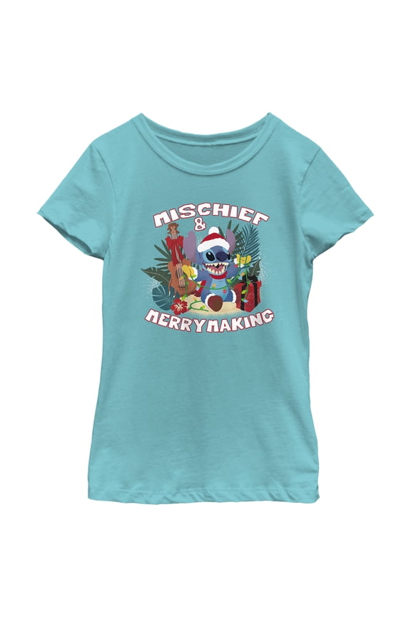 Girl's Lilo & Stitch Mischief and Merrymaking Graphic Tee Tahiti Blue Small