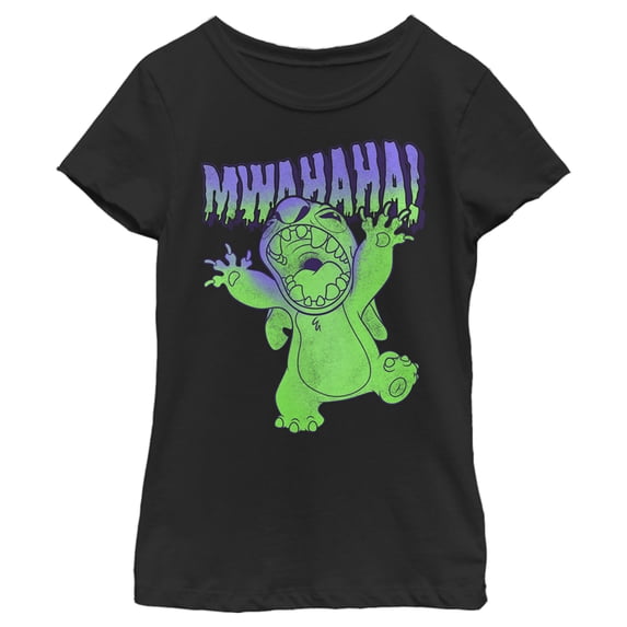 Girl's Lilo & Stitch Mwahaha Halloween Horror Graphic Tee Black Large
