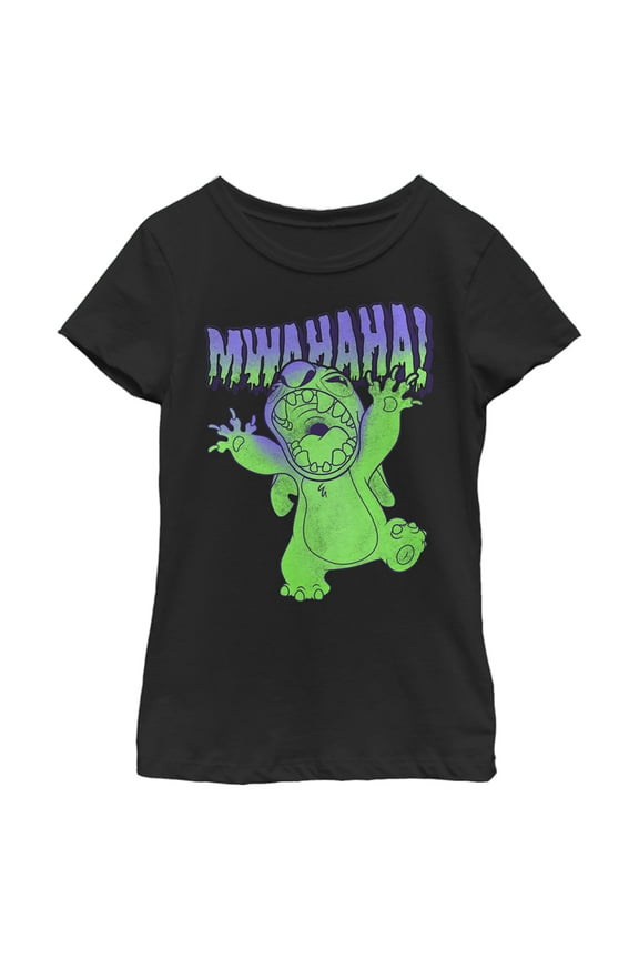 Girl's Lilo & Stitch Mwahaha Halloween Horror Graphic Tee Black Medium