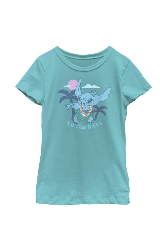 Girl's Lilo & Stitch No Bad Days Hula Stitch Graphic Tee Tahiti Blue Large
