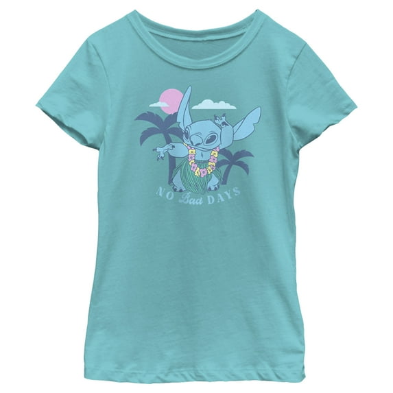 Girl's Lilo & Stitch No Bad Days Hula Stitch Graphic Tee Tahiti Blue Large