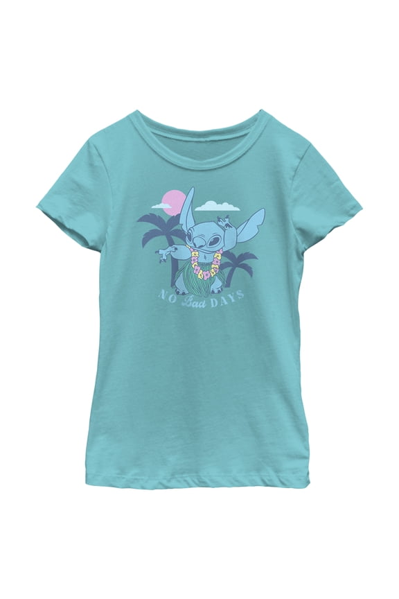 Girl's Lilo & Stitch No Bad Days Hula Stitch Graphic Tee Tahiti Blue Medium