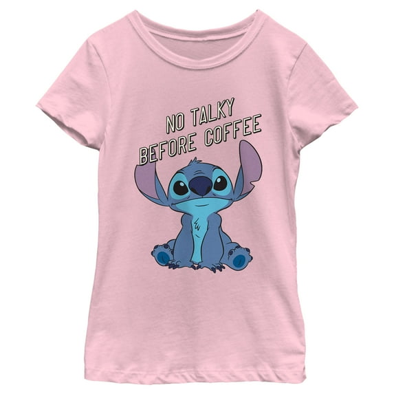 Girl's Lilo & Stitch No Talky Before Coffee Graphic Tee Light Pink X Small
