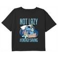 thumbnail image 1 of Girl's Lilo & Stitch Not Lazy Energy Saving Graphic Cropped T-Shirt Black Large, 1 of 3