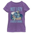 thumbnail image 1 of Girl's Lilo & Stitch Not Lazy, Saving Energy  Graphic Tee Purple Berry X Small, 1 of 4