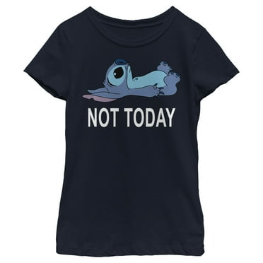 Girl's Lilo & Stitch Not Today  Graphic Tee Navy Blue Large