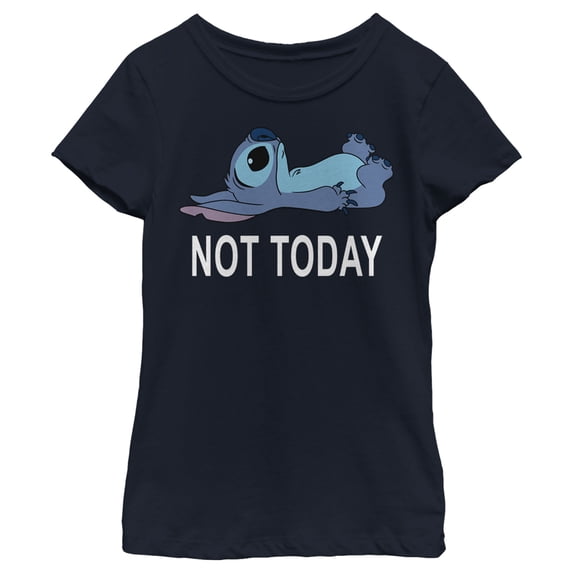 Girl's Lilo & Stitch Not Today Graphic Tee Navy Blue Small