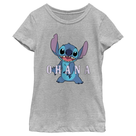 Girl's Lilo & Stitch Ohana Happy Stitch  Graphic Tee Athletic Heather X Large
