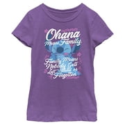 Girl's Lilo & Stitch Ohana Means Family  Graphic Tee Purple Berry Large