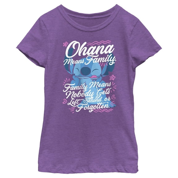Girl's Lilo & Stitch Ohana Means Family Graphic Tee Purple Berry X Small