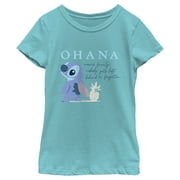Girl's Lilo & Stitch Ohana Means Family Nobody Gets Left Behind or Forgotten  Graphic Tee Tahiti Blue Medium
