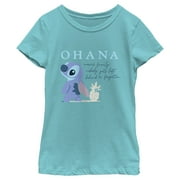 Girls Lilo & Stitch Ohana Means Family Nobody Gets Left Behind or Forgotten Graphic Tee Tahiti Blue Large