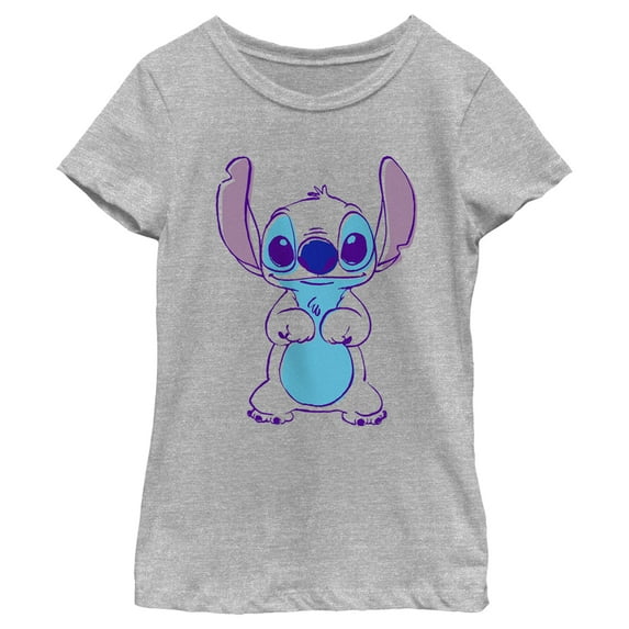 Girl's Lilo & Stitch Outlined Stitch Sketch Graphic Tee Athletic Heather X Small