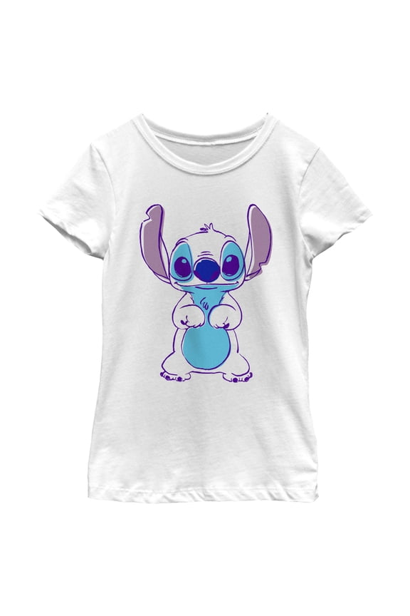 Girl's Lilo & Stitch Outlined Stitch Sketch Graphic Tee White Large
