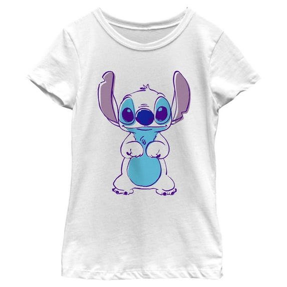 Girl's Lilo & Stitch Outlined Stitch Sketch Graphic Tee White Large