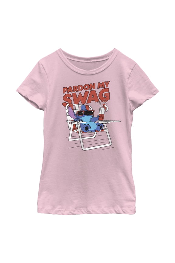 Girl's Lilo & Stitch Pardon My Swag Stitch Graphic Tee Light Pink Large