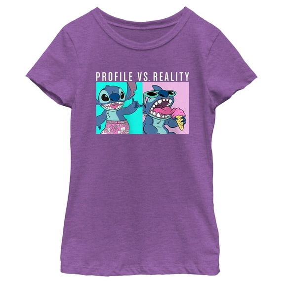 Girl's Lilo & Stitch Profile VS Reality Meme Graphic Tee Purple Berry Small