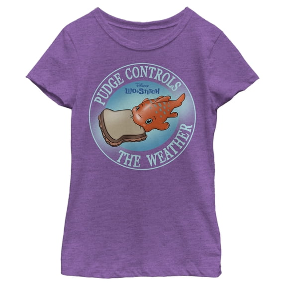 Girl's Lilo & Stitch Pudge Controls the Weather Graphic Tee Purple Berry X Large