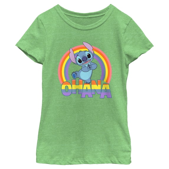 Girl's Lilo & Stitch Rainbow Ohana Graphic Tee Green Apple Medium