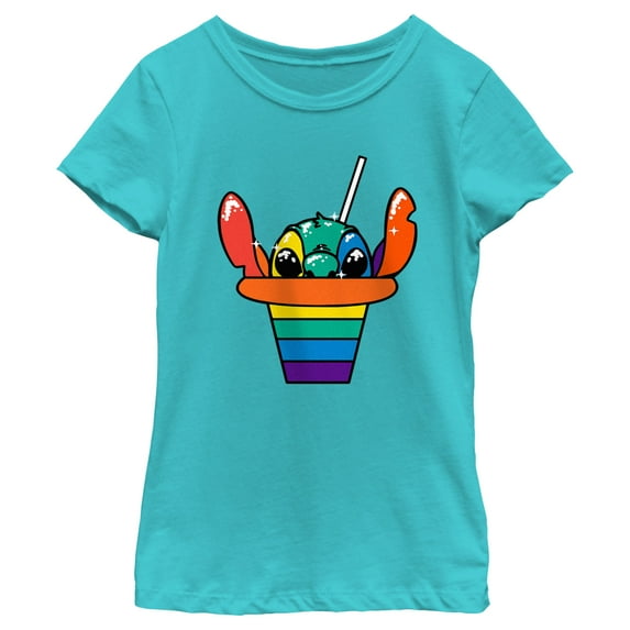 Girl's Lilo & Stitch Rainbow Shave Ice Stitch Graphic Tee Tahiti Blue Medium