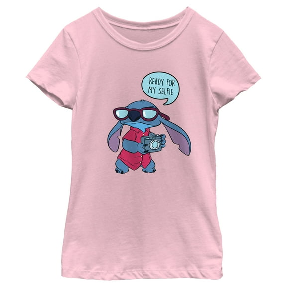 Girl's Lilo & Stitch Ready for My Selfie Graphic Tee Light Pink Small