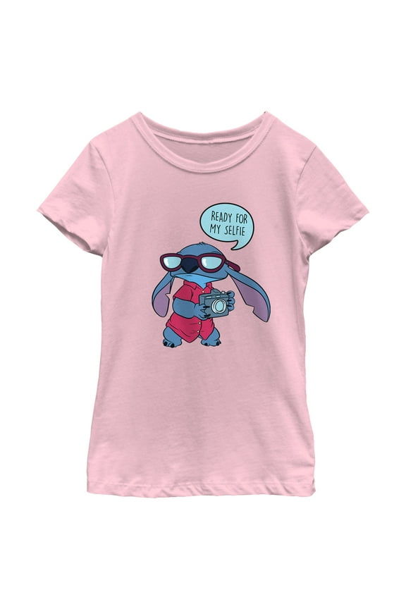 Girl's Lilo & Stitch Ready for My Selfie Graphic Tee Light Pink Small