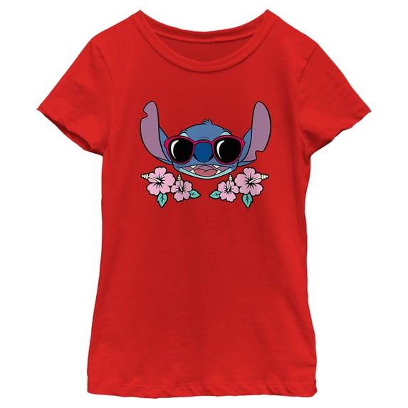 Girl's Lilo & Stitch Red Sunglasses Stitch Graphic Tee Red Medium