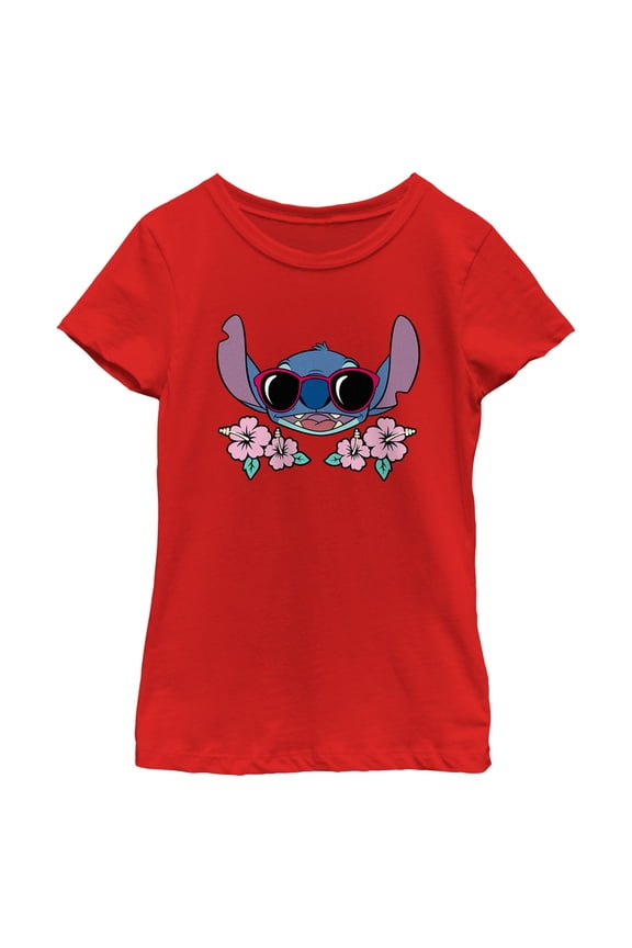 Girl's Lilo & Stitch Red Sunglasses Stitch Graphic Tee Red X Large