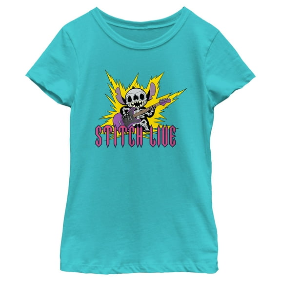 Girl's Lilo & Stitch Rocker Stitch Live  Graphic Tee Tahiti Blue Large