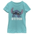 thumbnail image 1 of Girl's Lilo & Stitch Silly Black Glasses  Graphic Tee Tahiti Blue Large, 1 of 4