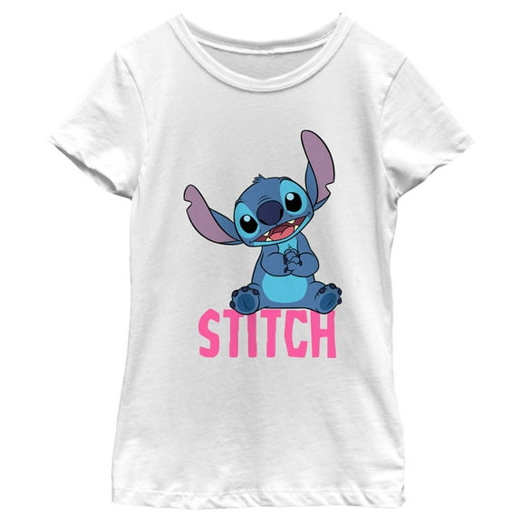 Girl's Lilo & Stitch Sitting Cute Graphic Tee White X Large