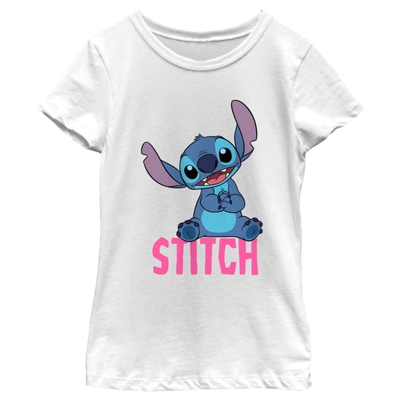 Girl's Lilo & Stitch Sitting Cute Graphic Tee White X Small