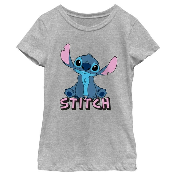 Girl's Lilo & Stitch Sitting Cute Stitch Graphic Tee Athletic Heather Large