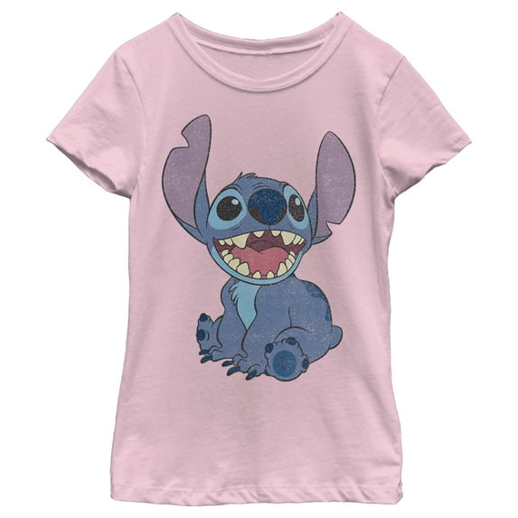 Girl's Lilo & Stitch Sitting Happily Graphic Tee Light Pink Medium