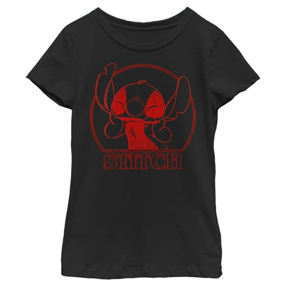 Girl's Lilo & Stitch Smiling Big in Red  Graphic Tee Black X Small