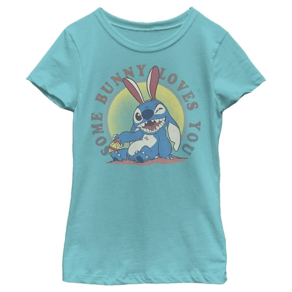 Girl's Lilo & Stitch Some Bunny Loves You Graphic Tee Tahiti Blue Small