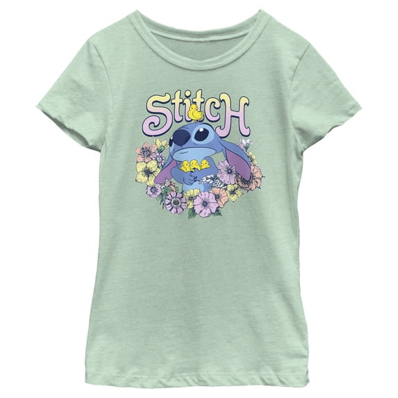 Girl's Lilo & Stitch Springtime Stitch Graphic Tee Mint Small