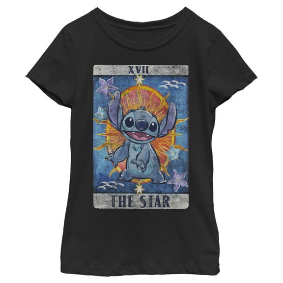 Girl's Lilo & Stitch Star Tarot Card Graphic Tee Black Medium
