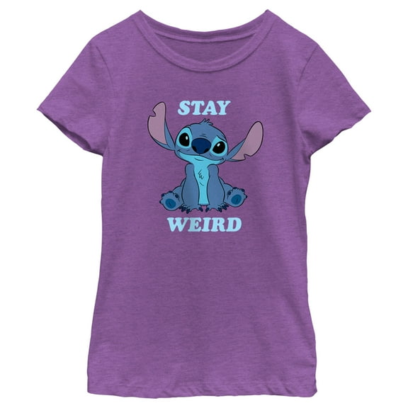 Girl's Lilo & Stitch Stay Weird Cute Stitch  Graphic Tee Purple Berry Large