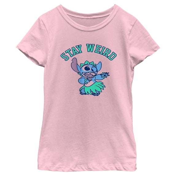 Girl's Lilo & Stitch Stay Weird Hula Dance Graphic Tee Light Pink Large