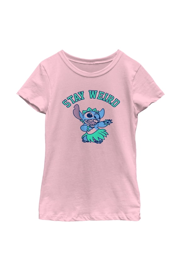 Girl's Lilo & Stitch Stay Weird Hula Dance Graphic Tee Light Pink Small